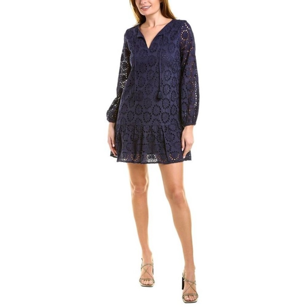 Sail To Sable Navy Floral Eyelet Dress Size Large